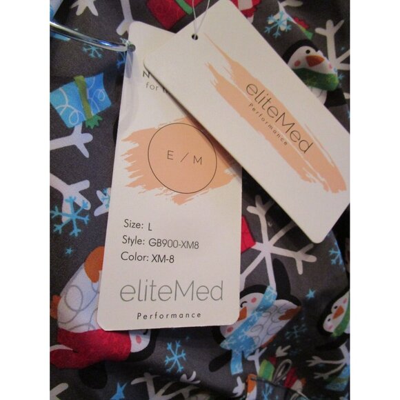 Elite Med Penguin Snowflake Holiday Christmas Scrub Top Size Large L - Picture 3 of 3